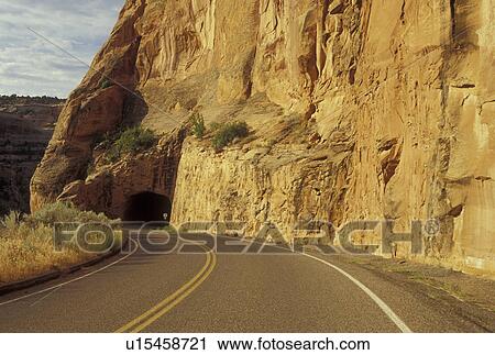 Stock Image -  CO, Colorado, Colorado National Monument, Rim Rock Drive, tunnel. Fotosearch