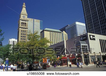 CO, Colorado, Denver, D&F Tower, downtown, shopping district, 16th Street Mall, pedestrian street View Large Photo Image Stock Photo - CO, Colorado, Denver, D&F Tower, downtown, shopping district, 16th Street Mall, pedestrian street. Fotosearch