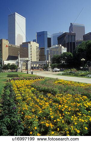 Stock Photo -  CO, Colorado, Denver, Downtown skyline of Denver from the Civic Center. Fotosearch