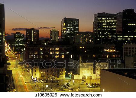 CO, Colorado, Denver, skyline, downtown, evening View Large Photo Image Stock Photograph - CO, Colorado, Denver, skyline, downtown, evening. Fotosearch