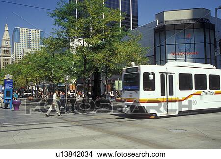 CO, Colorado, Denver, Trolley, The Ride, downtown, shopping district, 16th Street Mall, pedestrian street View Large Photo Image Picture - CO, Colorado, Denver, Trolley, The Ride, downtown, shopping district, 16th Street Mall, pedestrian street. Fotosearch