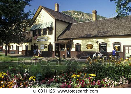 Stock Photograph -  CO, Colorado, Durango, The Durango and Silverton Narrow Gauge Railroad Station, train station. Fotosearch