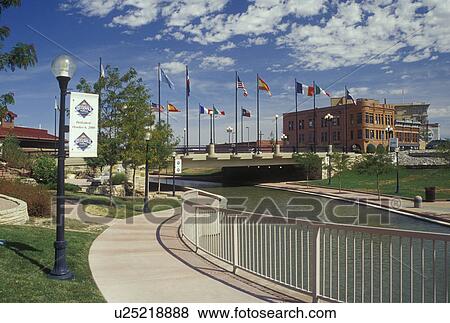 Stock Photo -  CO, Colorado, Pueblo, Historic Arkansas Riverwalk of Pueblo, Arkansas River. Fotosearch