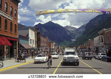 Stock Image -  CO, Colorado, Telluride, San Juan Mountains, Downtown Telluride, resort town. Fotosearch