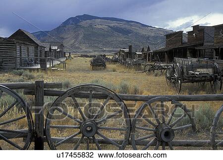Stock Image -  Cody, WY, Wyoming, Historic Old Trail Town. Fotosearch