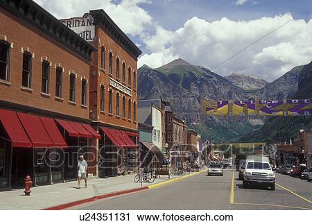 Colorado, Telluride, CO, San Juan Mountains, Downtown Telluride, resort town View Large Photo Image Stock Image - Colorado, Telluride, CO, San Juan Mountains, Downtown Telluride, resort town. Fotosearch