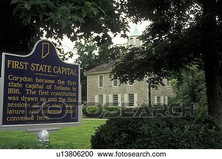 Stock Image -  Corydon, IN, Indiana, Corydon Capitol State Historic Site, Old Capitol Building, Old Capitol Square. Fotosearch
