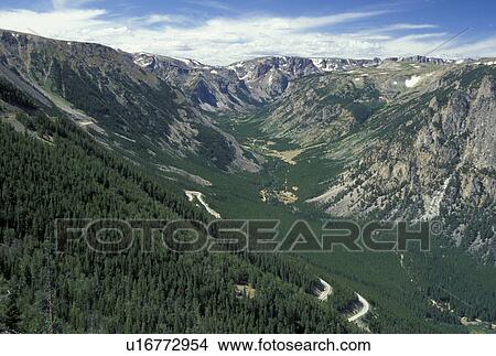Custer National Forest, MT, Montana, Beartooth Highway Scenic Byway, Rocky Creek Canyon form Vista Point View Large Photo Image Picture - Custer National Forest, MT, Montana, Beartooth Highway Scenic Byway, Rocky Creek Canyon form Vista Point. Fotosearch