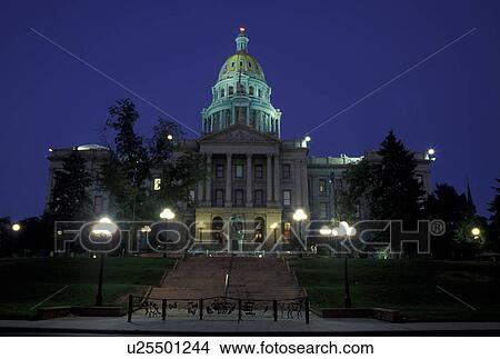 Picture -  Denver, CO, Colorado, Colorado State Capitol, State House, evening. Fotosearch