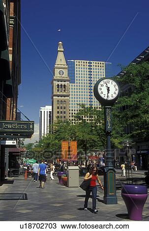 Denver, CO, Colorado, D&F Tower, downtown, shopping district, 16th Street Mall, pedestrian street View Large Photo Image Stock Image - Denver, CO, Colorado, D&F Tower, downtown, shopping district, 16th Street Mall, pedestrian street. Fotosearch