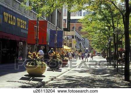 Picture -  Denver, CO, Colorado, downtown, shopping district, 16th Street Mall, pedestrian street. Fotosearch