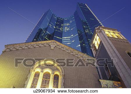 Denver, CO, Colorado, downtown, Trinity United Methodist Church, high-rise building, evening View Large Photo Image Picture - Denver, CO, Colorado, downtown, Trinity United Methodist Church, high-rise building, evening. Fotosearch