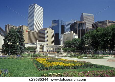 Denver, CO, Colorado, Downtown skyline of Denver from the Civic Center View Large Photo Image Picture - Denver, CO, Colorado, Downtown skyline of Denver from the Civic Center. Fotosearch