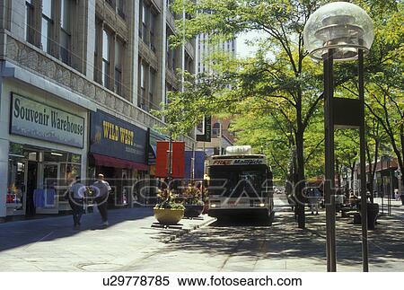 Denver, CO, Colorado, downtown, shopping district, 16th Street Mall, pedestrian street, bus, Mall Ride View Large Photo Image Stock Photography - Denver, CO, Colorado, downtown, shopping district, 16th Street Mall, pedestrian street, bus, Mall Ride. Fotosearch