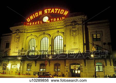 Denver, CO, Colorado, Union Station, train station, evening View Large Photo Image Stock Photograph - Denver, CO, Colorado, Union Station, train station, evening. Fotosearch
