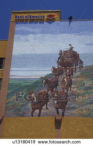 Dodge City, KS, Kansas, Stagecoach mural on Bank of America building View Large Photo Image Stock Photo - Dodge City, KS, Kansas, Stagecoach mural on Bank of America building. Fotosearch
