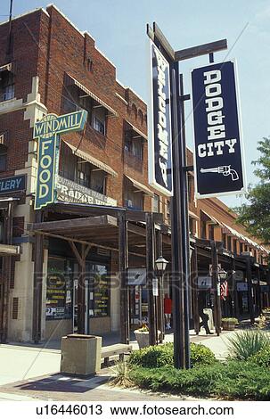 Stock Image -  Dodge City, KS, Kansas, Stores along Front Street. Fotosearch