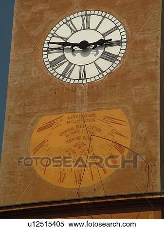 Stock Photography -  Emilia-Romagna, Italy, Reggio nell'Emilia, Europe, Clock tower in the town of Reggio Emilia.. Fotosearch