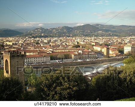 Stock Image -  Florence, Firenza, Italy, Tuscany, Toscana, Europe, Scenic view of the city of Florence from Piazzale Michelangelo.. Fotosearch