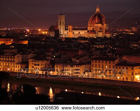 Stock Photograph -  Florence, Italy, Firenza, Tuscany, Toscana, Europe, Scenic view of the city of Florence in the evening.. Fotosearch