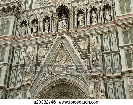 Florence, Italy, Tuscany, Firenza, Toscana, Europe, The ornate fatade of the Duomo in the Piazza Del Duomo in the city of Florence. View Large Photo Image Stock Photograph - Florence, Italy, Tuscany, Firenza, Toscana, Europe, The ornate fatade of the Duomo in the Piazza Del Duomo in the city of Florence.. Fotosearch