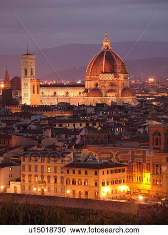 Florence, Tuscany, Italy, Firenza, Toscana, Europe, Scenic view of the Duomo and the Campanile Tower and the city of Florence in the evening. View Large Photo Image Stock Image - Florence, Tuscany, Italy, Firenza, Toscana, Europe, Scenic view of the Duomo and the Campanile Tower and the city of Florence in the evening.. Fotosearch