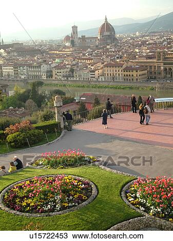 Stock Image -  Florence, Tuscany, Italy, Firenza, Toscana, Europe, Scenic view of the city of Florence from Piazzale Michelangelo.. Fotosearch