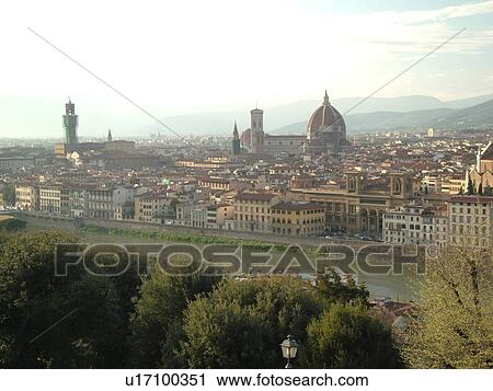 Stock Image -  Florence, Tuscany, Italy, Firenza, Toscana, Europe, Scenic view of the city of Florence.. Fotosearch