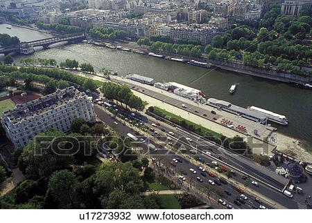 France, Paris, Ile de France, Europe, Aerial view of Paris and the Seine River looking West from the Eiffel Tower. View Large Photo Image Stock Image - France, Paris, Ile de France, Europe, Aerial view of Paris and the Seine River looking West from the Eiffel Tower.. Fotosearch