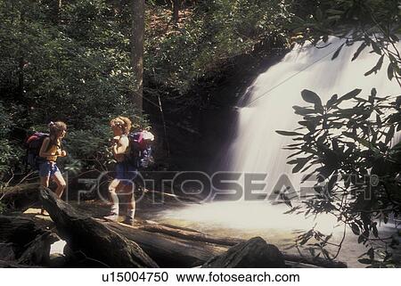 GA, Georgia, Chattahoochee National Forest, Long Creek Falls, North Georgia, mother and 9 year old daughter hiking next to waterfalls View Large Photo Image Stock Image - GA, Georgia, Chattahoochee National Forest, Long Creek Falls, North Georgia, mother and 9 year old daughter hiking next to waterfalls. Fotosearch