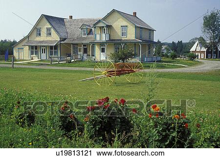 Stock Image -  Gaspe Peninsula, Quebec, New Richmond, Canada, Gulf of St. Lawrence, Gaspesian British Heritage Center (Centre d'Heritage Britannique de la Gaspesie) on the Gaspe Peninsula along the Baie des Chaleurs in New Richmond.. Fotosearch