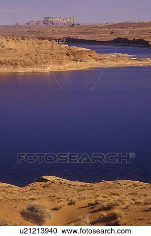 Stock Image -  Glen Canyon National Recreation Area, AZ, Arizona, Lake Powell, Navajo Power Generating Station. Fotosearch