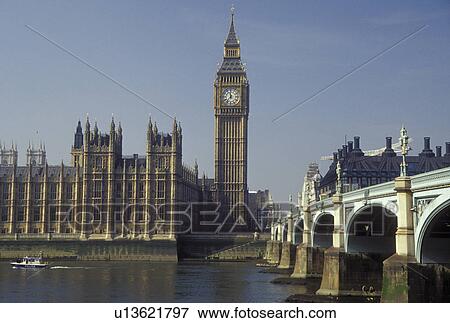 Great Britain, London, England, United Kingdom, Europe, Houses of Parliament, Big Ben and Westminster Bridge in Westminster along the River Thames. View Large Photo Image Stock Photo - Great Britain, London, England, United Kingdom, Europe, Houses of Parliament, Big Ben and Westminster Bridge in Westminster along the River Thames. . Fotosearch
