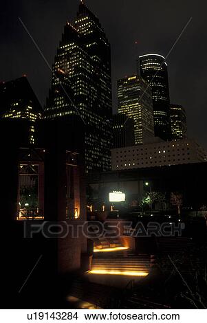 Houston, TX, Texas, downtown skyline, evening View Large Photo Image Picture - Houston, TX, Texas, downtown skyline, evening. Fotosearch
