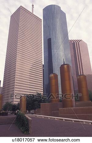 Stock Photo -  Houston, TX, Texas, downtown, Towers at Tranquility Park, Houston Civic Center. Fotosearch