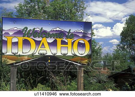 Stock Photograph -  ID, Idaho, Idaho Welcome Sign, state line. Fotosearch