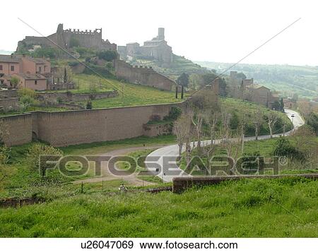 Italy, Lazio, Tuscania, Europe, View of the village of Tuscania. View Large Photo Image Stock Photo - Italy, Lazio, Tuscania, Europe, View of the village of Tuscania.. Fotosearch