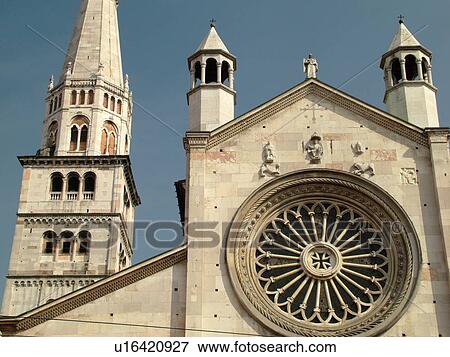 Stock Photo -  Italy, Modena, Emilia-Romagna, Europe, Cathedrale and Torre Ghirlandina in the town of Modena.. Fotosearch