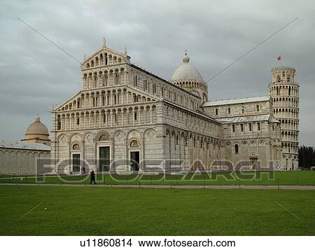 Picture -  Italy, Pisa, Tuscany, Toscana, Europe, Leaning Tower of Pisa (Torre Pendente) and the Cathedral in Campo dei Miracoli (Field of Miracles) in the city of Pisa.. Fotosearch