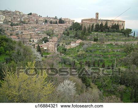 Italy, Tuscany, Montalcino, Toscana, Europe, View of the medieval hilltown of Montalcino in Tuscany in the spring. View Large Photo Image Stock Image - Italy, Tuscany, Montalcino, Toscana, Europe, View of the medieval hilltown of Montalcino in Tuscany in the spring.. Fotosearch