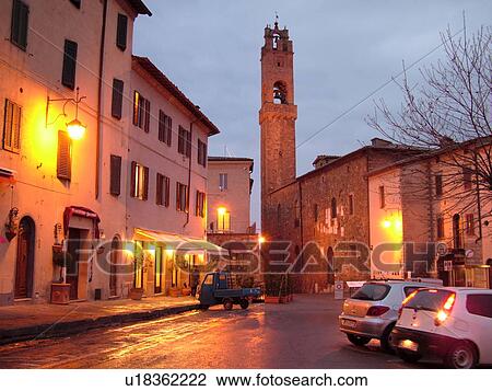 Italy, Tuscany, Montalcino, Toscana, Europe, Piazza del Popolo in the evening in the hilltop town of Montalcino in Tuscany. View Large Photo Image Stock Image - Italy, Tuscany, Montalcino, Toscana, Europe, Piazza del Popolo in the evening in the hilltop town of Montalcino in Tuscany.. Fotosearch