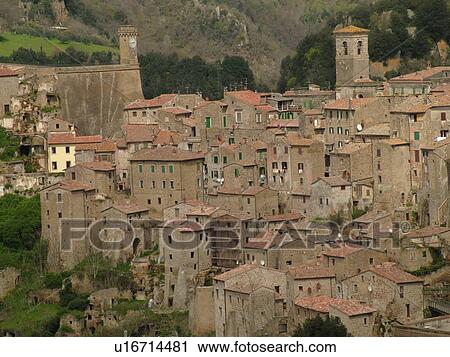 Italy, Tuscany, Toscana, Sorano, Europe, View of the medieval walled city of Sorano in Tuscany. View Large Photo Image Stock Image - Italy, Tuscany, Toscana, Sorano, Europe, View of the medieval walled city of Sorano in Tuscany.. Fotosearch