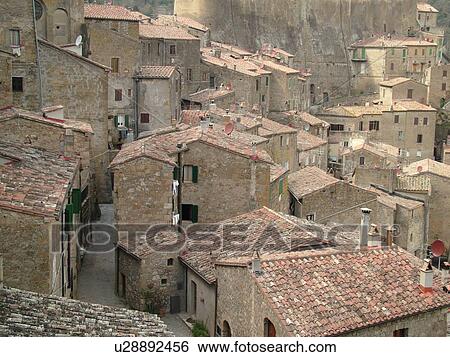 Italy, Tuscany, Toscana, Sorano, Europe, View of the rooftops and old buildings in the medieval city of Sorano in Tuscany. View Large Photo Image Stock Photograph - Italy, Tuscany, Toscana, Sorano, Europe, View of the rooftops and old buildings in the medieval city of Sorano in Tuscany.. Fotosearch