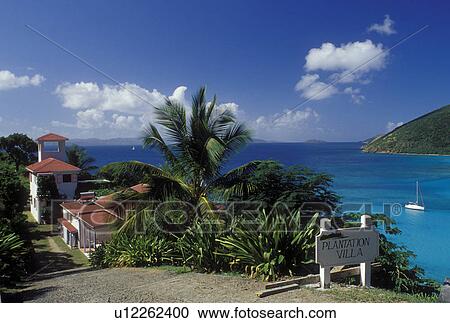 Stock Image -  Jost Van Dyke, British Virgin Islands, Caribbean, BVI, Plantation Villa overlooking White Bay on Jost Van Dyke Island on the Caribbean Sea.. Fotosearch