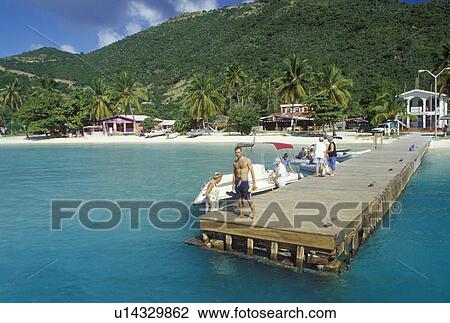 Stock Image -  Jost Van Dyke, British Virgin Islands, Caribbean, BVI, Ferry dock terminal at Jost Van Dyke Island on Great Harbor on the Caribbean Sea.. Fotosearch