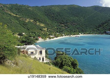 Stock Photo -  Jost Van Dyke, British Virgin Islands, Caribbean, BVI, Scenic view of Great Harbor on Jost Van Dyke Island on the Caribbean Sea.. Fotosearch