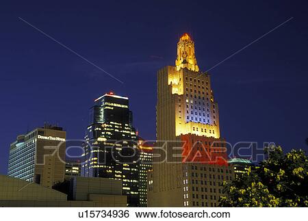 Stock Photograph -  Kansas City, MO, Missouri, Kansas City Power & Light Building, downtown, evening. Fotosearch