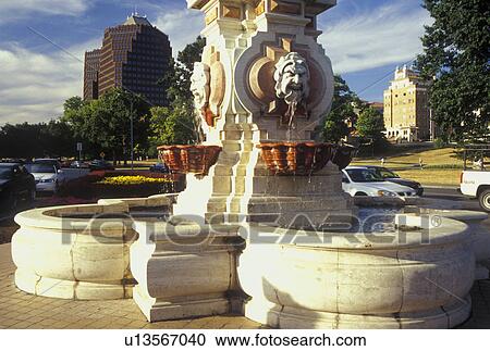 Stock Image -  Kansas City, MO, Missouri, Seville Light Fountain at Country Club Plaza. Fotosearch