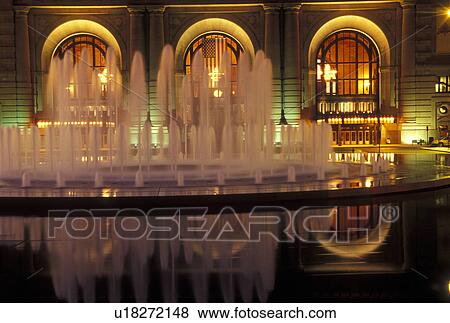 Kansas City, MO, Missouri, Union Station, The Bloch Fountain, evening View Large Photo Image Stock Photo - Kansas City, MO, Missouri, Union Station, The Bloch Fountain, evening. Fotosearch