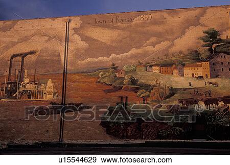 Kansas City, MO, Missouri, Wall mural of Historic Kansas City View Large Photo Image Stock Photo - Kansas City, MO, Missouri, Wall mural of Historic Kansas City. Fotosearch